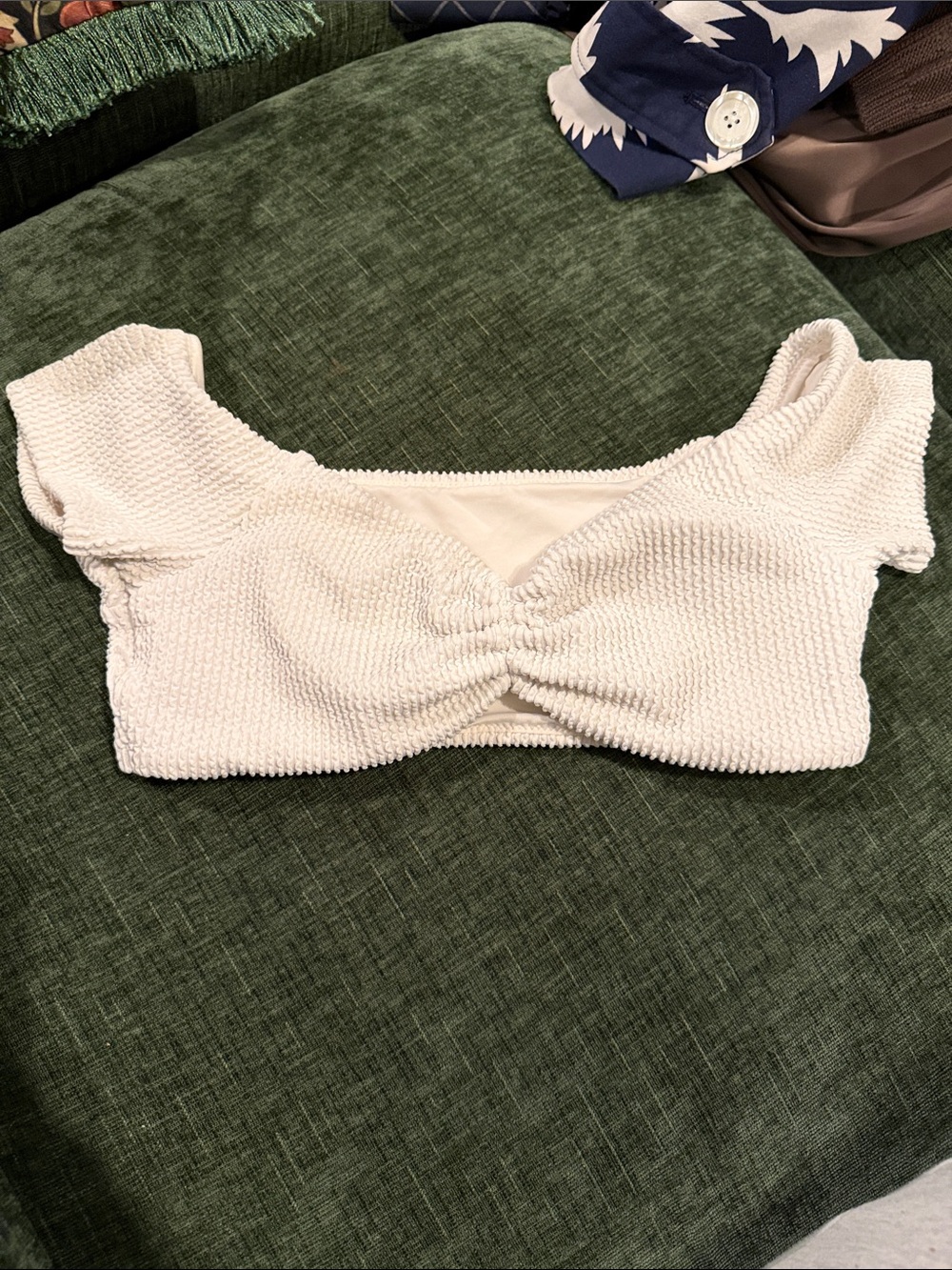 H&M White Textured Twist-Front Bikini Top
